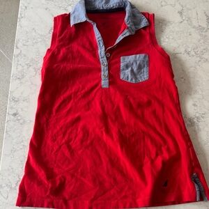 Nautica Red Sleeveless Polo with Denim Details